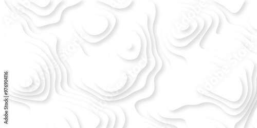Abstract white paper cut background with lines. Background of the topographic map. White wave paper curved reliefs abstract background. Realistic papercut decoration textured with wavy layers.