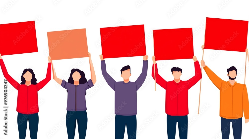 Obraz premium A group of people holding red signs, symbolizing protest and activism, united in their cause for social change.