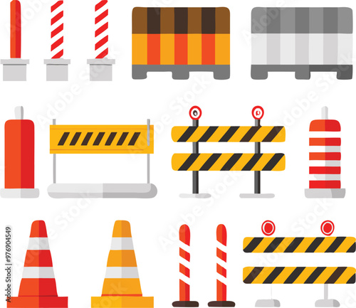 Road barrier and street barriers set. Vector