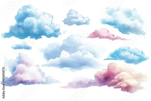 Aerial view from the plane of fluffy rain cloud in daytime - Cloudscape. Beautiful simple AI generated image