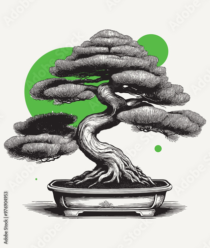 Vintage engraving of bonsai...