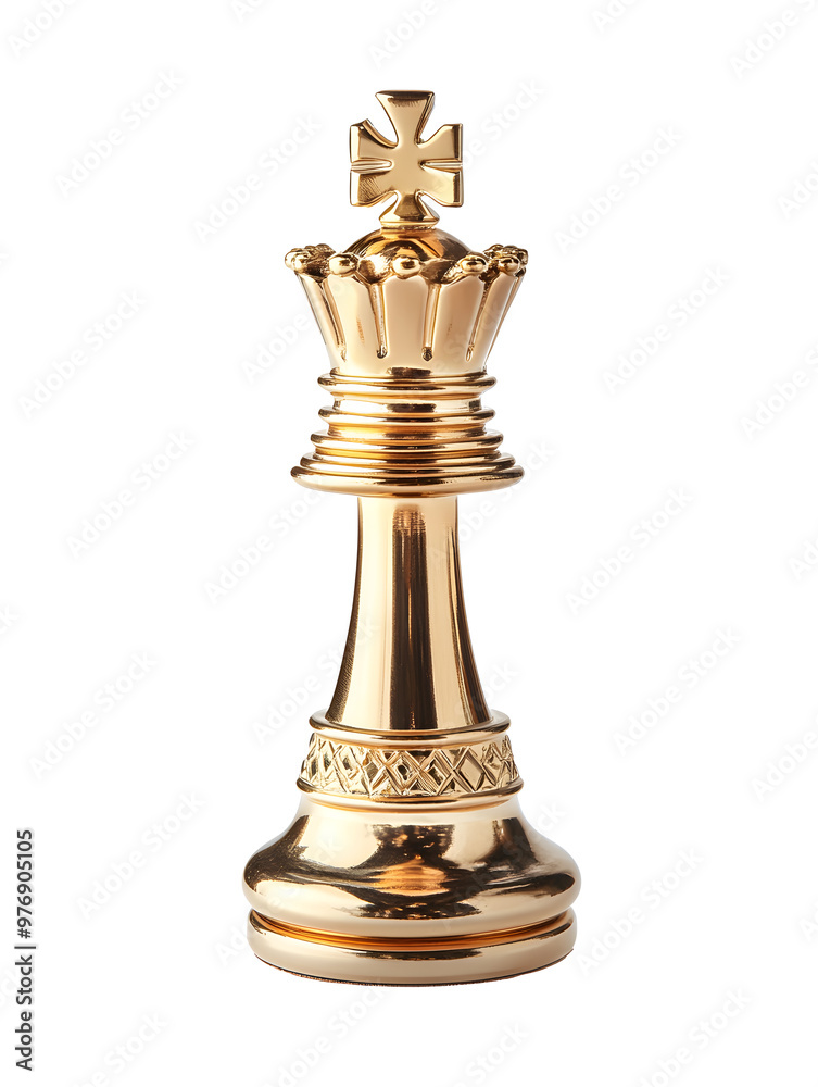 Gold chess king piece isolated on a white background, representing strategic planning and competition Gold chess king piece isolated on a white background, representing strategic planning and competition