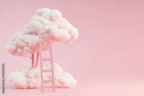 Heart-Shaped Pink Clouds Against a Blue Sky. Beautiful simple AI generated image photo