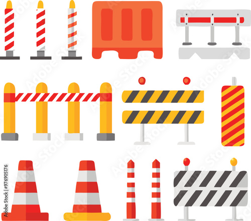 Road barrier and street barriers set. Vector