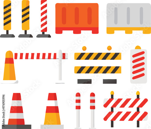 Road barrier and street barriers set. Vector