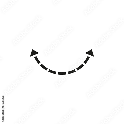 Semicircular curved thin long double ended arrow. Dual semi circle arrow. Vector illustration. 
