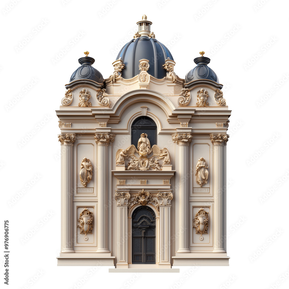 Ornate architectural facade with dome and sculptures Ornate architectural facade with dome and sculptures
