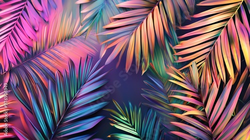 Palm leaves with a vibrant, neon glow.