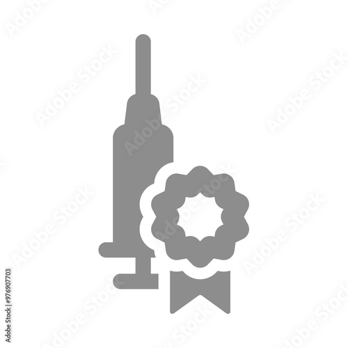 Certified vaccine vector icon. Syringe and award ribbon certificate symbol.