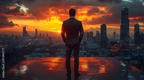 A businessman in a suit sta...
