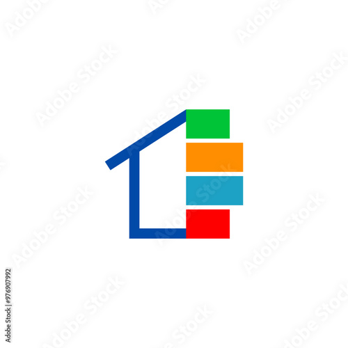 House painting. House logo with paint stripes. Colored vector illustration.