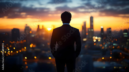 A businessman stands on a r...