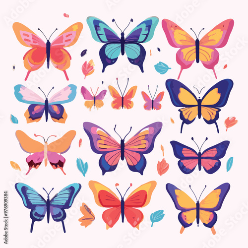 Wallpaper Mural a collection of Color flying butterflies seamless pattern. with different colors and colors. Spring summer seasons butterfly vector border design Torontodigital.ca