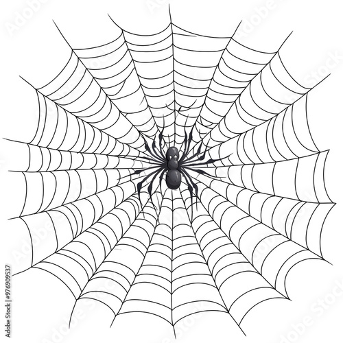 Intricate Spider Web in Cartoon Style with Halloween Theme Isolated on White Background photo