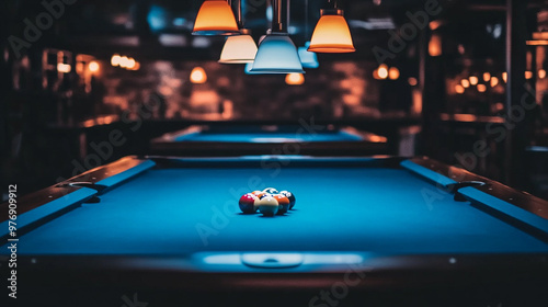 billiard table with balls on the table photo