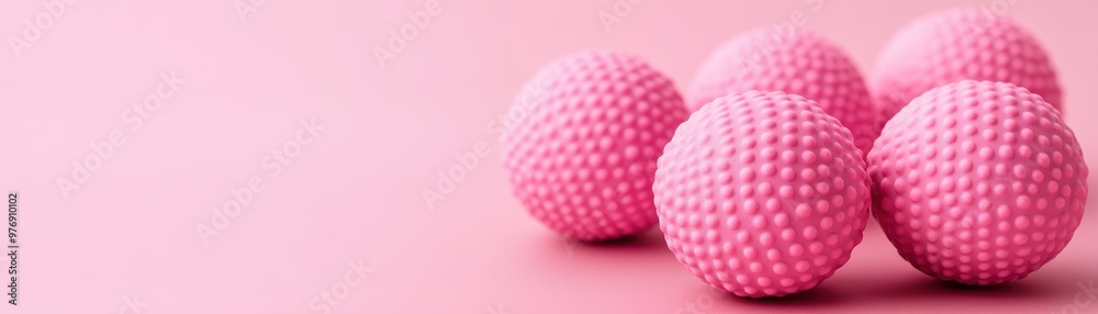 A vibrant collection of pink stress balls arranged on a soft pink background, perfect for playful or artistic themes A vibrant collection of pink stress balls arranged on a soft pink background, perfect for playful or artistic themes