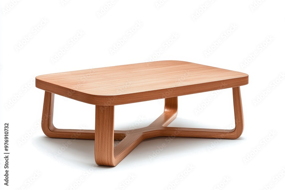 Modern wooden coffee table designed with clean lines and a unique base, perfect for contemporary living spaces. Modern wooden coffee table designed with clean lines and a unique base, perfect for contemporary living spaces.