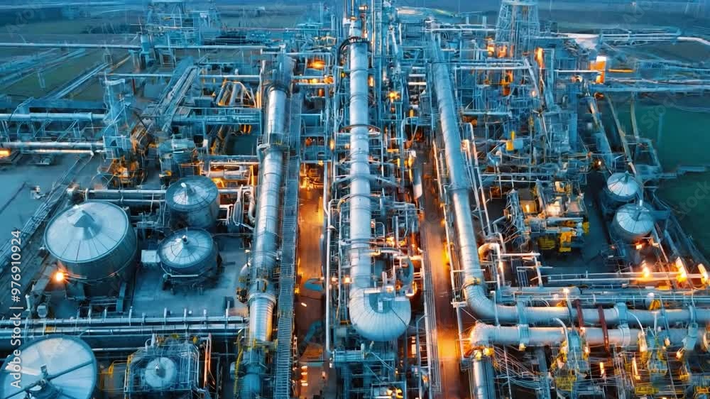 A drone view of a biotech facility where AI technologies are integrated into every stage of biochemical engineering. A drone view of a biotech facility where AI technologies are integrated into every stage of biochemical engineering.