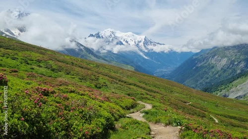 Wallpaper Mural Picturesque view of the Mont Blanc mountain and glacier while hiking Tour du Mont Blanc. Popular tourist attraction. Alps, Chamonix-Mont-Blanc, France, Europe.
 Torontodigital.ca