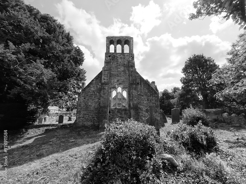 Photography graveyard and ruins of Malahide Abbey, on the grounds of the Malahide Castle in Malahide, Ireland