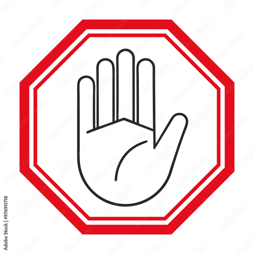 Obraz premium Stop hand icon. Stop or ban red round sign with hand icon. Vector illustration. Forbidden sign. Touch with hands is prohibited
