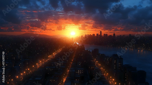 A city skyline with a vibra...