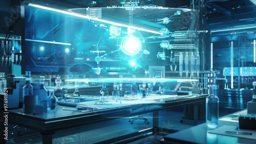 A high-tech lab where AI algorithms assist in designing and testing new genetic recombination techniques. photo