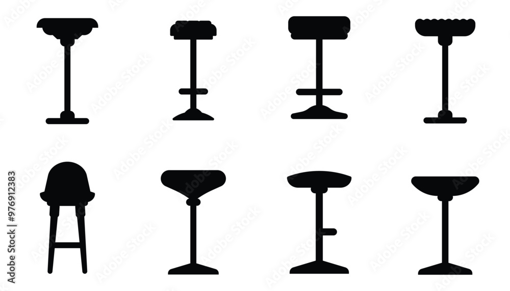 set of black bar chair icon isolated on white, bar chairs icon, stool vector set of black bar chair icon isolated on white, bar chairs icon, stool vector