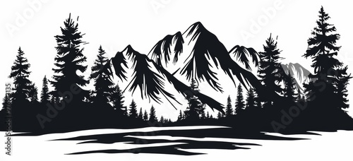 A mountain range with a moon in the sky and birds flying in the background