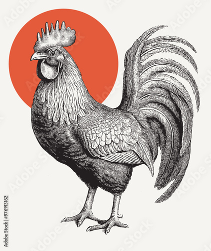 Vintage engraving of a rooster