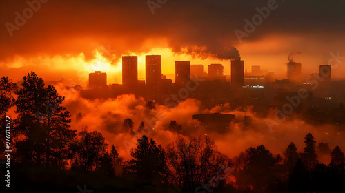 A cityscape shrouded in fog...