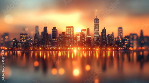 A cityscape silhouette with...