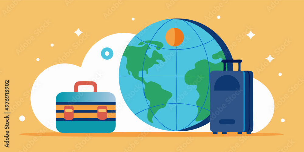 Minimalist world tourism day design with globe and suitcases for travel Minimalist world tourism day design with globe and suitcases for travel