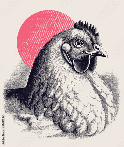 Vintage engraving of a chicken