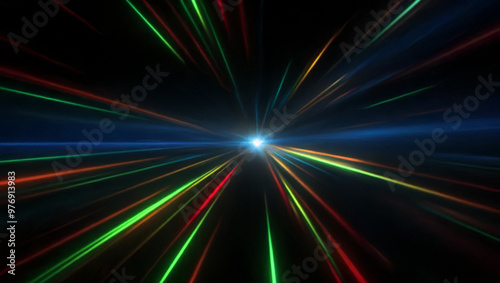 Abstract burst of colorful light beams radiating from a center point