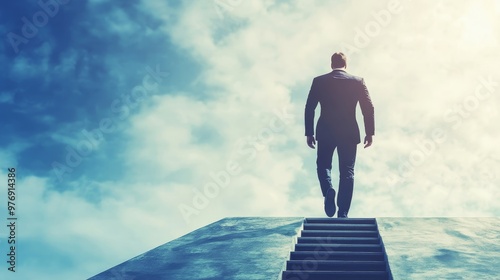 Wallpaper Mural Climbing the Corporate Ladder: Businessman Ascending Steps Symbolizing Career Growth and Success Torontodigital.ca
