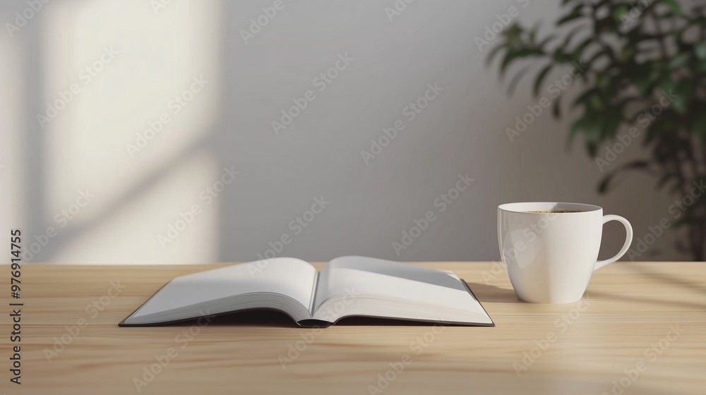 Open blank white paper book on wooden table side view copy space background Open blank white paper book on wooden table side view copy space background