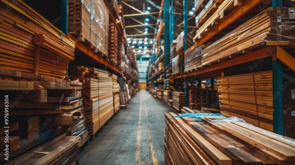 Fototapeta premium Wooden planks at sawmill warehouse