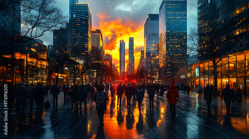 A crowd of people walking o...