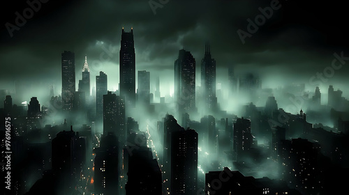 A dark and moody cityscape ...