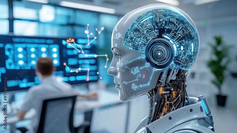 Testing Artificial Intelligence Software for Innovation in Modern Tech Office with Copy Space for Text Testing Artificial Intelligence Software for Innovation in Modern Tech Office with Copy Space for Text