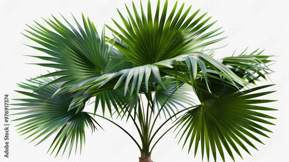 Naklejka premium Isolated palm tree with large flat leaves on transparent background.