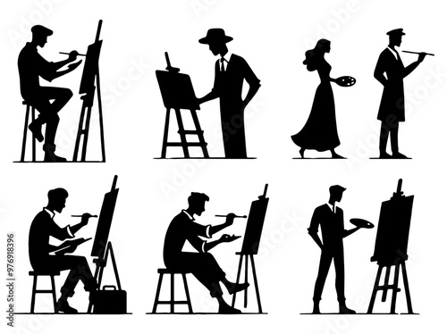 Artists Silhouette Set. Flat Vector Illustration