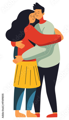 Cartoon Couples Hugging. Flat Vector Illustration