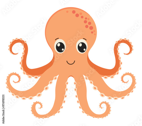 Cartoon Octopus. Flat Vector Illustration