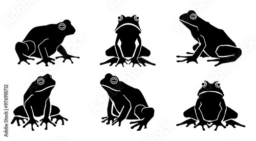 Frogs Silhouette Set. Flat Vector Illustration