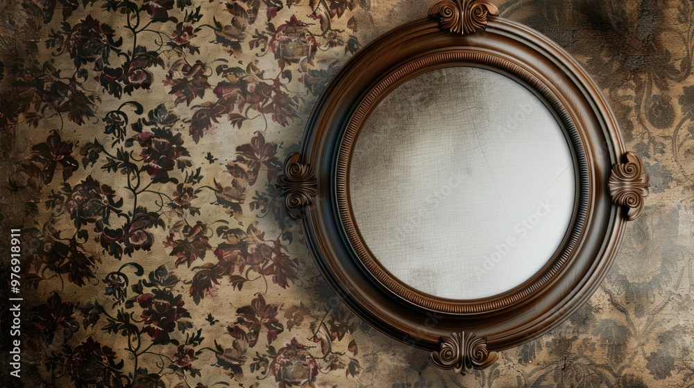 Obraz premium Vintage round picture frame with a blank canvas on transparency background