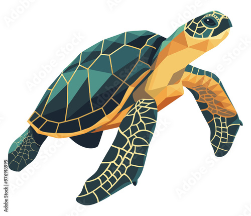 Low Poly Turtle. Flat Vector Illustration