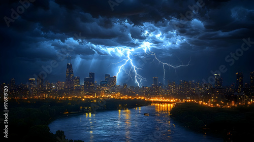 A dramatic lightning storm ...
