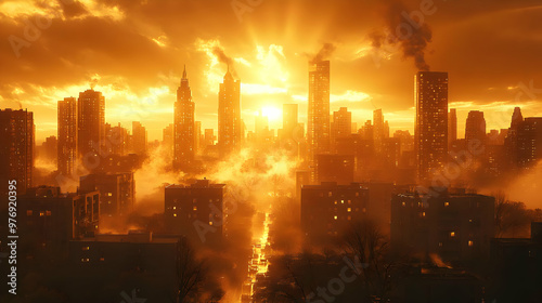 A dramatic sunrise over a c...